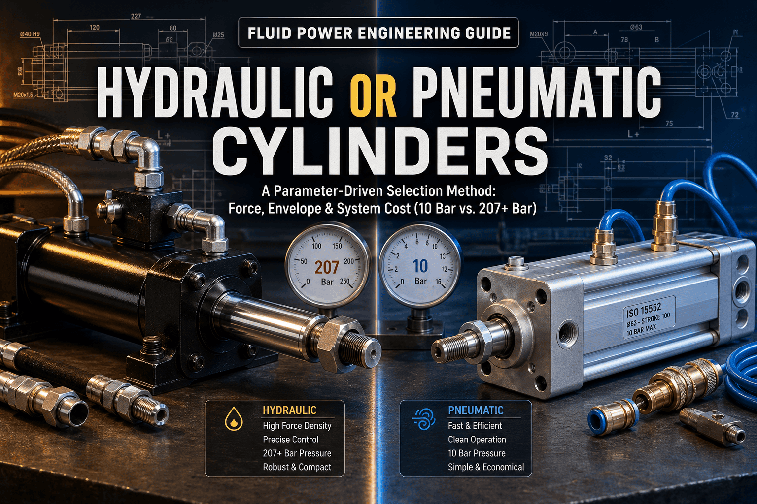 Siłownik hydrauliczny lub pneumatyczny: metoda wyboru oparta na parametrach